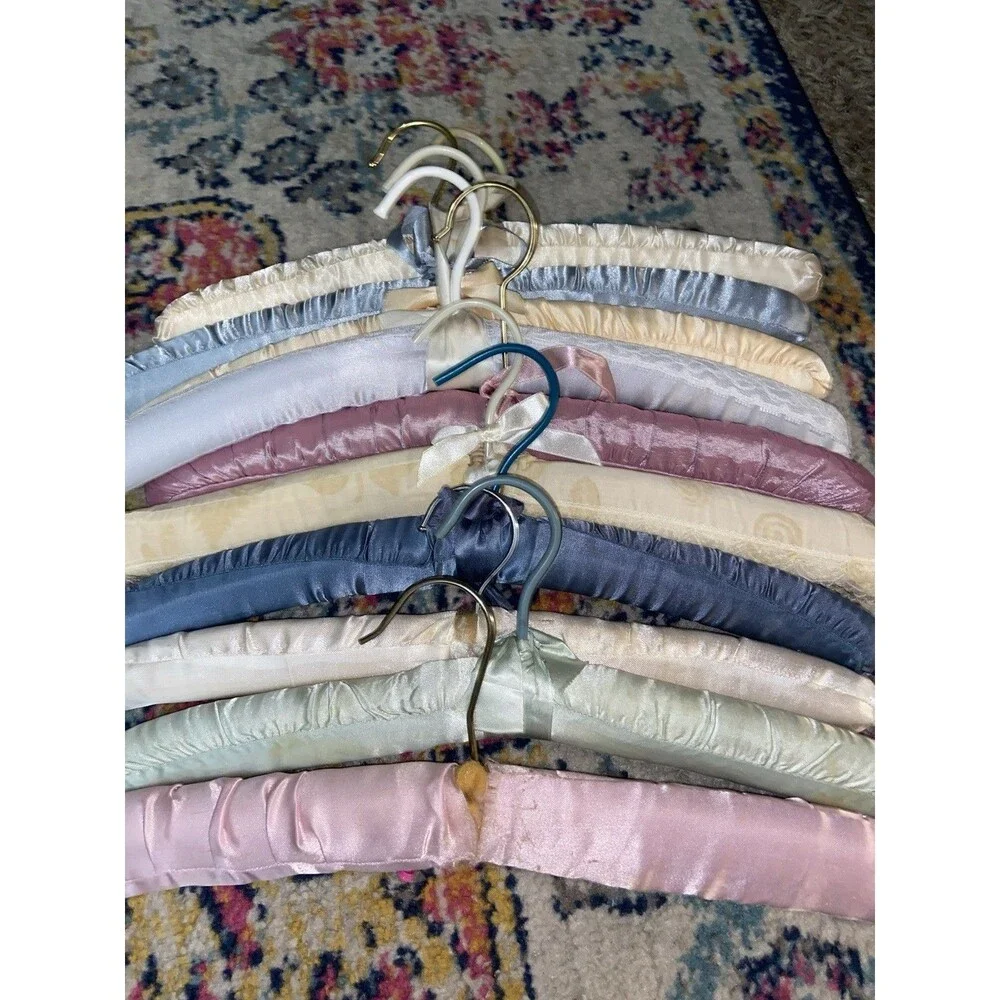 Vintage Padded Satin Traditional Clothes Hangers Lot, Multicolor Floral Coquette